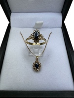 Sapphire/Diamond Ring & Necklace Set, 14kt Yellow Gold