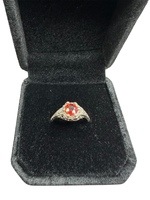 14kt White Gold Vintage Style Ring, Orange Stone